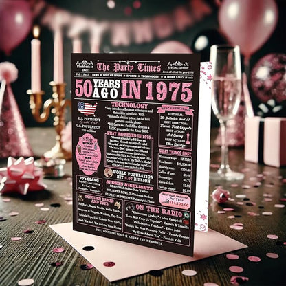 50th Birthday Gifts for Women, Her - 50th Birthday Decorations, Cards for 50 Years Old Women's, Funny Back in 1975 Birthday Card