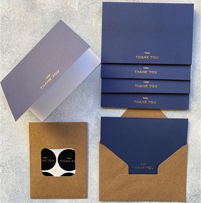 RUN2PRINT Navy Blue Thank You Cards With Envelopes & Stickers - 36 Pack