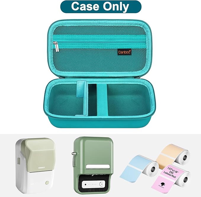 Canboc Carrying Case for NIIMBOT B21 Label Maker, Portable Bluetooth Thermal Label Printer Bag with Removable Shoulder Strap, Mesh Pocket fit Printer Labels, USB Cable, Turquoise (Case Only)