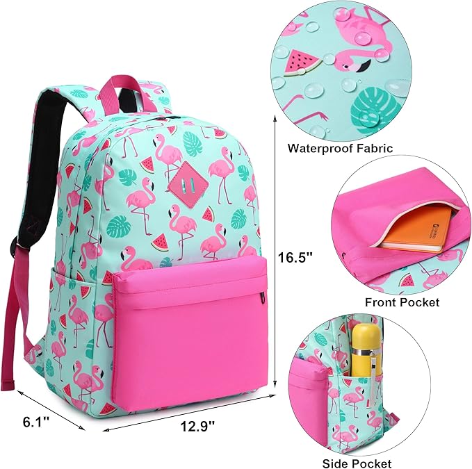 Flamingo School Backpack for Teens Girls, Womens College Bookbags Kids School Bags Laptop Backpacks