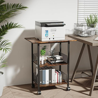 Printer Stand, 3-Tier Mobile Industrial Printer Table with Anti-Fall Storage Shelf, 23"x15" Home and Office Rolling Cart for Printer, Fax Machine, Laminator, Scanner