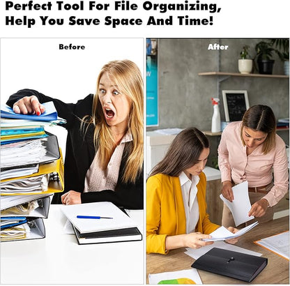 2 PCS Expanding File Folder A4,13 Pockets File Organiser with Colored Tags, Paperwork A4 Plastic Wallet Document Storage Expander for School,Office and Home, Black(Color), 2