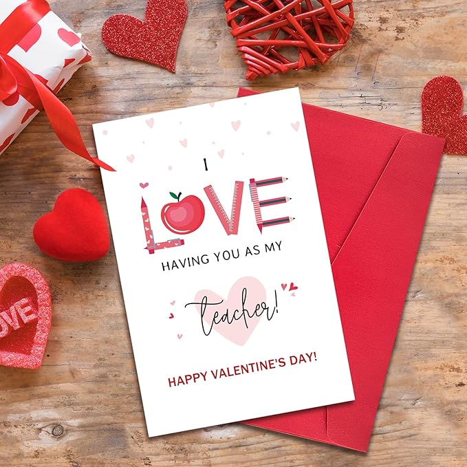 Ogeby Funny Valentines Day Card Gifts for Teacher, Cute Valentine’s Day Gifts for Teacher, Teacher Valentines Day Card Gifts, I Love Having You as My Teacher