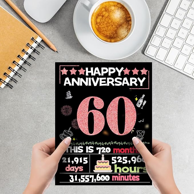 Joycard 60th Anniversary Card for Women, Diamond Wedding Card for Wife, Sweet Marriage Decorations Gifts for Couple, Perfect for Her on Anniversary Day, Back in 1965