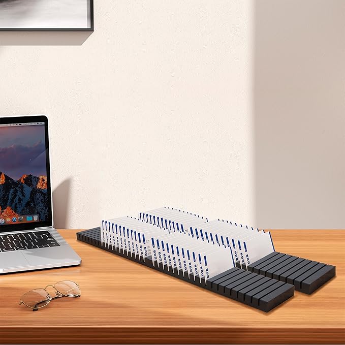 WILLOWDALE 4Pcs 12" Wood Name Badge Holder Organizer, Black Counter Card Holder Stand for Name Tag ID Badge Plastic Card Holder, Detachable Business Card Holder Display Tray for Desk Office Reception