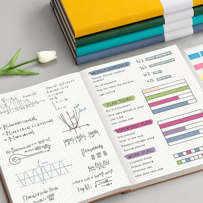 AHGXG Graph Paper Notebook - Grid Paper Notebook Large A4 8.5''×11'', 320 Pages Thick Journal, 100gsm Thick Graph Paper, Leather Softcover, Inner Pocket - GrayBlue