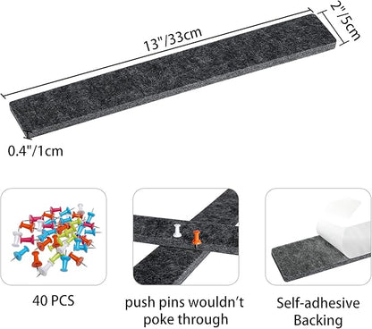 Cork Board for Walls - 8 Pack Felt Pin Board Bar Strips - Self-Adhesive Lightweight Bulletin Board - Cork Board for Office with 40 Push Pins No Damage for Wall