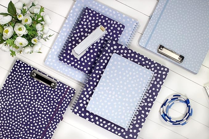 Steel Mill & Co Cute Large Spiral Notebook College Ruled, 11" x 9.5" with Durable Hardcover and 160 Lined Pages, Light Blue Dots