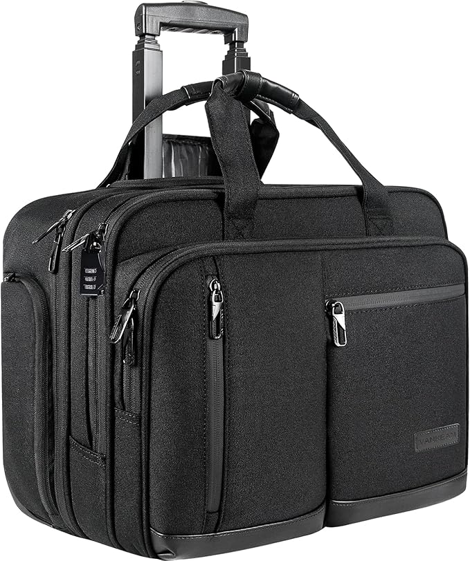 VANKEAN 17.3 Inch Rolling Laptop Bag, Waterproof Overnight Rolling Bags, Laptop Bags for Travel/Work/Business, Stylish Carry on Briefcase, Black