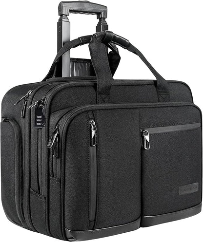 VANKEAN 17.3 Inch Rolling Laptop Bag, Waterproof Overnight Rolling Bags, Laptop Bags for Travel/Work/Business, Stylish Carry on Briefcase, Black