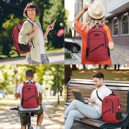 Laptop Backpack for Women, Anti Theft Backpack with USB Charging Port, 15.6 Inch Backpack for School Travel Work, Business (Red)