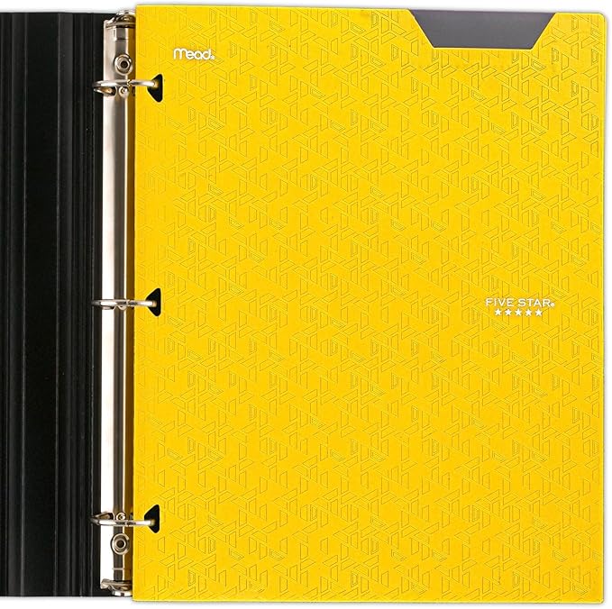 Five Star 2-Pocket Folder, Plastic Folder with Stay-Put Tabs, Fits 3 Ring Binder, Holds 8-1/2" x 11" Paper, Yellow (333420K-ECM)