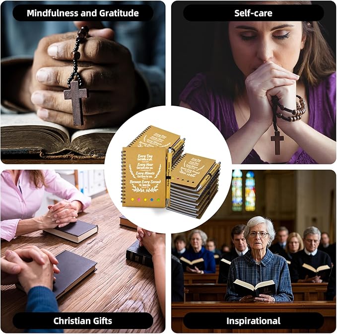 100 Pcs Bulk Christian Gifts Prayer Journal for Woman - 50 Set Religious Notepad with Christian Pen - Bible Notebook - Church Gifts for Mother's Day, Bible Study, and Family Devotions ( Brown )