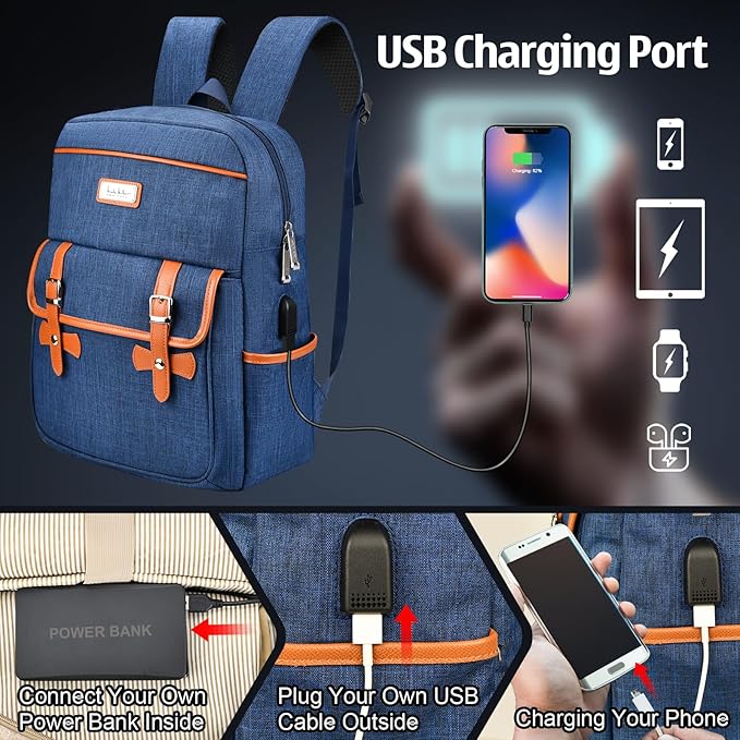 Nicole Miller Travel Laptop Backpack-Business Anti Theft Vintage Backpack with USB Charging Port-Water Resistant Computer Bag