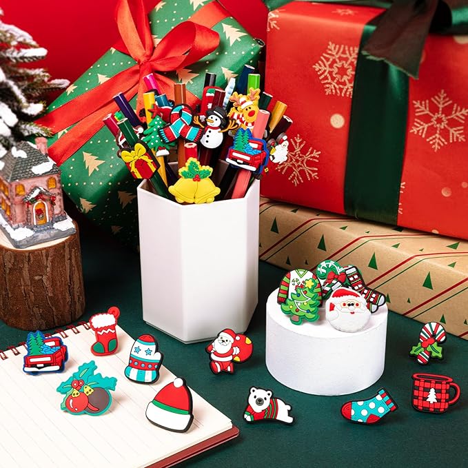 WDAHDHP Christmas Pencil Clips for Kids, 50Pcs Different Pencil Clips Topper, Cute Pencil Charms for Kids Students School Gifts Classroom Rewards