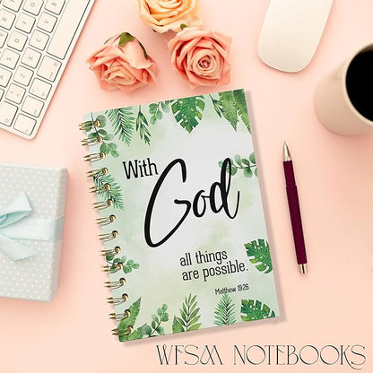 Inspirational Christian Notebook - With God All Things Are Possible Journal, Bible Verse Spiral Notebook, Christian Decor, Inspirational Christian Gifts, Gifts for Employees, 5.5x8.3 Inches