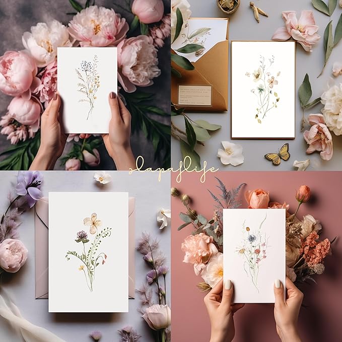 Blank Cards,Blank Greeting Cards 4x6,40Pack -Elegant Floral Design Blank Greeting Cards,Note Cards with Matching Peel-and-Seal Rustic Envelopes