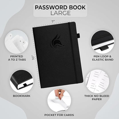 Clever Fox Password Book with Alphabetical tabs. Internet Address Organizer Logbook. Large Password Keeper for Website Logins (Black)