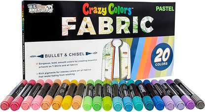 Super Markers 20 Unique Pastel Colors Dual Tip Fabric & T-Shirt Marker Set - Double-Ended Fabric Markers with Chisel Point and Fine Point Tips - 20 Permanent Ink Vibrant and Bold Colors
