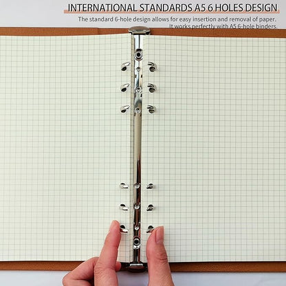 A5 Grid Refill Paper,100GSM A5 Graph Rule Paper/Quad Rule Filler Paper for 6 Ring Refillable Binder/Planner/Diary Journals/Painting, 80 Sheets/160 Pages (Beige-Grid-A5)