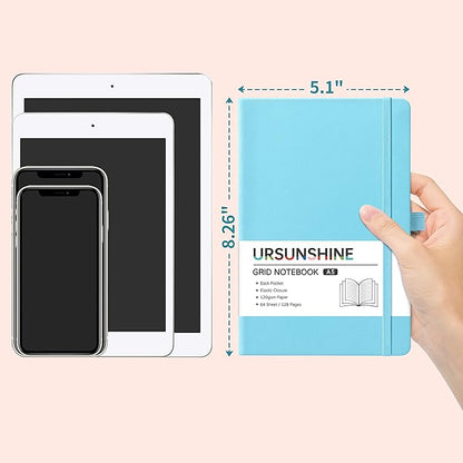 Graph Grid Paper Notebook/Journal - Classic Journal/Notebook with Ribbon Divider, Hardcover with Thick Paper, 5.3" x 8.26", Banded + Pen Holder +Inner Pocket - Light Blue