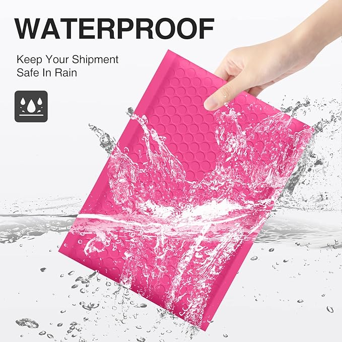 UCGOU Bubble Mailers 8.5x12 Inch Hot Pink 25 Pack Usable Size 8.5x11 Poly Padded Envelopes #2 Medium Mailing Opaque Packaging Postal Self Seal Waterproof Boutique Shipping Bags for Clothes Makeup