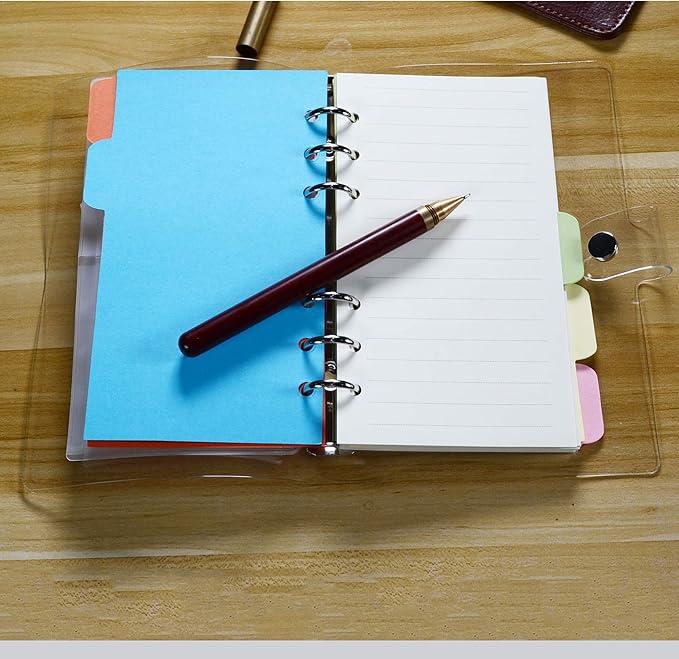 Ancicraft A6 Binder 6 Ring Cover Clean Transparent Soft PVC for Refillable Notebook Shell with Snap Closure and 1 Ruler 4.9x7.7inch