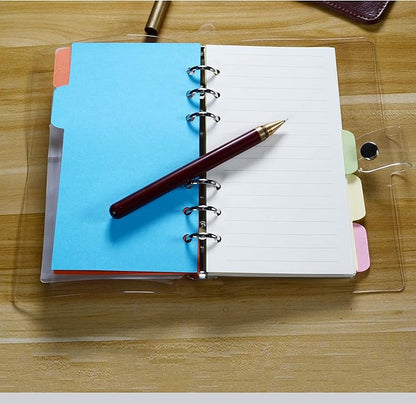 Ancicraft A6 Binder 6 Ring Cover Clean Transparent Soft PVC for Refillable Notebook Shell with Snap Closure and 1 Ruler 4.9x7.7inch