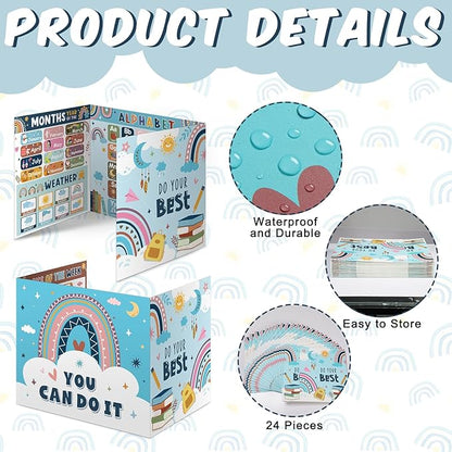 Pasimy 24 Pcs Desk Dividers Double Sided Privacy Folders for Students Classroom Desk Cardboard Study Carrel Privacy Boards for Teacher Student Study Test Reduces Distractions