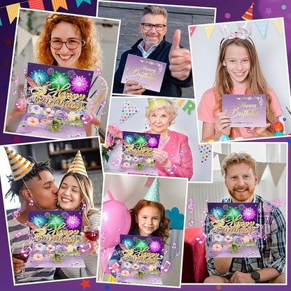 Birthday Card, Musical Pop Up Birthday Cards w Firework Lights, Play Happy Birthday Music Pop Up Card, Greeting Cards Gifts for Him or Her, Hummingbird