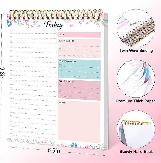 To Do List Notepad - To Do List Notebook for Work with 52 Sheets, 6.5" x 9.8" Checklist Productivity Organizer with Hourly Schedule for Task Management-Roseous