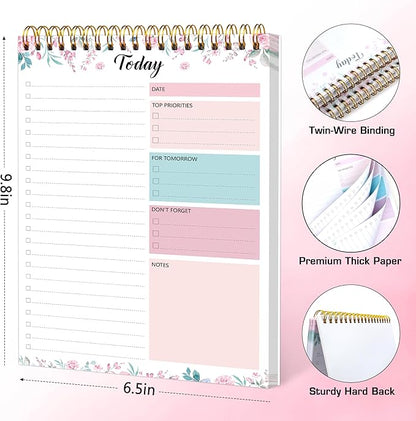 To Do List Notepad - To Do List Notebook for Work with 52 Sheets, 6.5" x 9.8" Checklist Productivity Organizer with Hourly Schedule for Task Management-Roseous