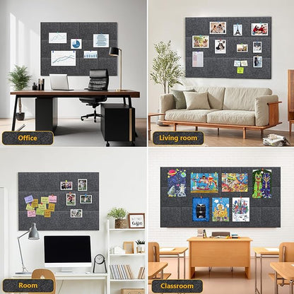 Large Cork Board Alternative - 12 Pack Felt Wall Tiles Office Decor Cork Board for Office, Cork Boards for Walls, Gray Bulletin Board Pin Board with Safe Adhesive for Office/Home/School
