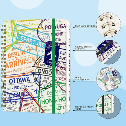 Spiral Notebook - A5 Spiral Notebooks, 8.3'' × 5.8'', 160 Pages, Aesthetic Journaling Notebooks for Women, College Lined Notebook with Elastic Closure, Back Pocket, for School Office, Purple Flower