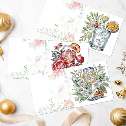 Tontut 6pcs Diamond Art Painting Kit Greeting Card, Mug Flower 5D DIY Diamond Handmade Holiday Greeting Card with Envelope, Holiday Gift Congratulation