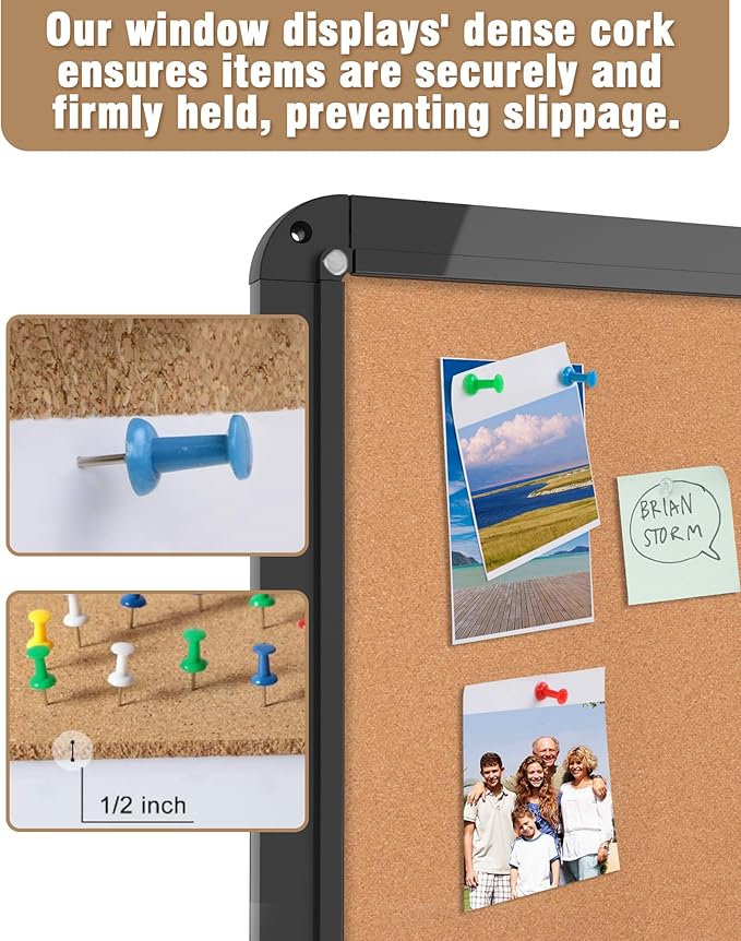 38"x38" Enclosed Bulletin Board, Lockable Weather-Resistant Aluminum Cork Noticeboard for School & Office, Black Frame w/Cork
