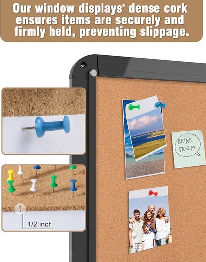26"x20" Enclosed Bulletin Board, Lockable Weather-Resistant Aluminum Cork Noticeboard for School & Office, Black Frame w/Cork
