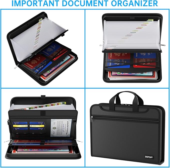 ENGPOW Accordion File Organizer,Fireproof Expanding File Folder with Multi Pockets,25 Pockets Document Organizer with Handle & Labels,Portable Home Travel Safe Storage for Letter A4 Files and More