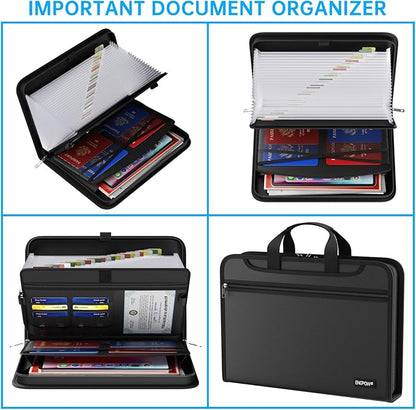 ENGPOW Accordion File Organizer,Fireproof Expanding File Folder with Multi Pockets,25 Pockets Document Organizer with Handle & Labels,Portable Home Travel Safe Storage for Letter A4 Files and More