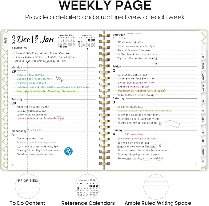 2026 Planner, Weekly and Monthly Calendar Planner, January 2026 - December 2026, Hardcover 2026 Calendar Planner Book with Tabs For Women & Men, Inner Pocket, Spiral Bound, Perfect for Office Home School Supplies - A4 (8.5" x 11"), Beige