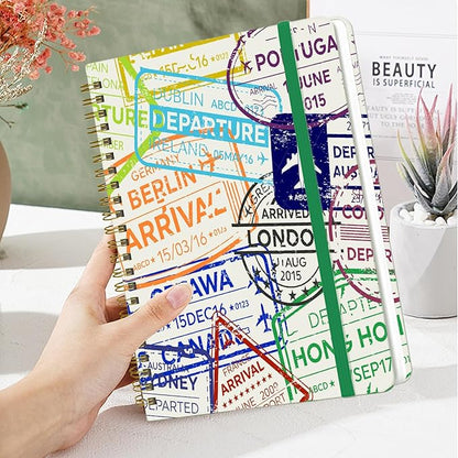 Spiral Notebook - A5 Spiral Notebooks, 8.3'' × 5.8'', 160 Pages, Aesthetic Journaling Notebooks for Women, College Lined Notebook with Elastic Closure, Back Pocket, for School Office, stampA