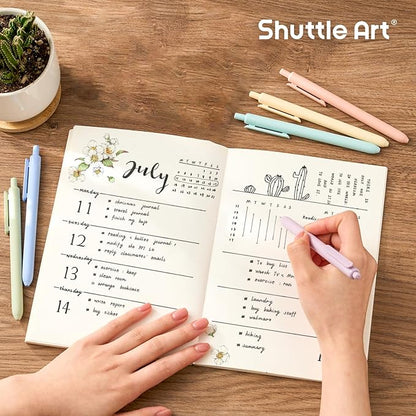 Shuttle Art Retractable Mild Gel Ink Pens, 11 Pack Black Ink Pens, Cute Pens 0.5mm Fine Point Soft Barrel for Writing Journaling Taking Notes School Office Home