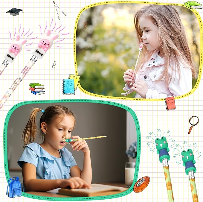 Ireer 60 Pcs Scented Pencils for Kids Animal Fruit Fun Smelly Pencils Bulk HB Graphite with 60 Pcs Cute Cartoon Toppers Gift for School Office Classroom Party Reward Supplies(Cute Style)