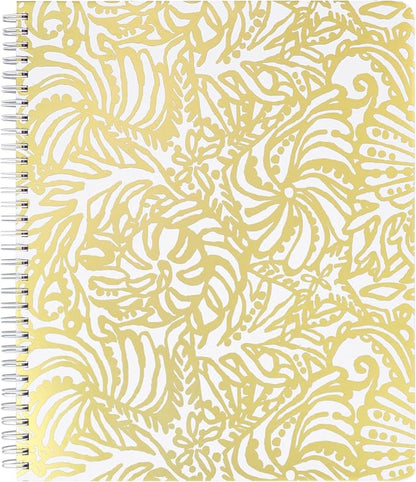 Lilly Pulitzer Gold Large Hardcover Spiral Notebook, 11" x 9.5" with 160 College Ruled Pages, Beach Haven
