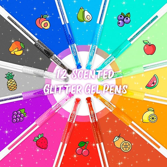 Easter Basket Essentials for Kids, Easter Basket Stuffers Gifts for Teens Adults, 12-Color Scented Glitter Gel Pens, Cute Coloring Pens, Colored Pen Set Fun Stationary,Scrapbook Journaling Supplies