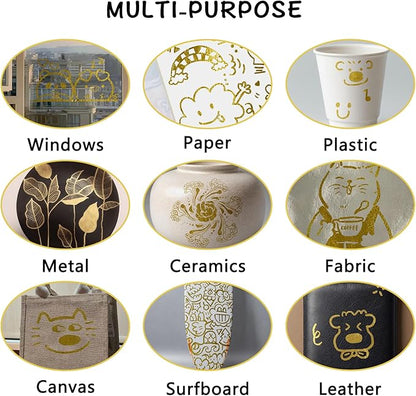 SFAIH Acrylic Gold Paint Pens - 8 Pack 2-3MM Medium Tip & 0.7MM Extra Fine Gold Markers Permanent for Rock, Wood, Metal, Fabric, Plastic, Glass, Ceramic, Diy Crafts, Large Ink Capacity, High Coverage