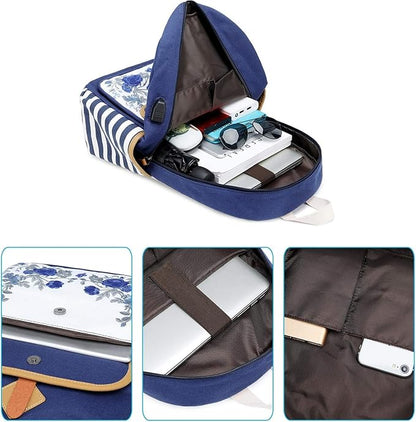 Goldwheat Canvas Backpacks for Girls with USB Charging Port School Bookbag