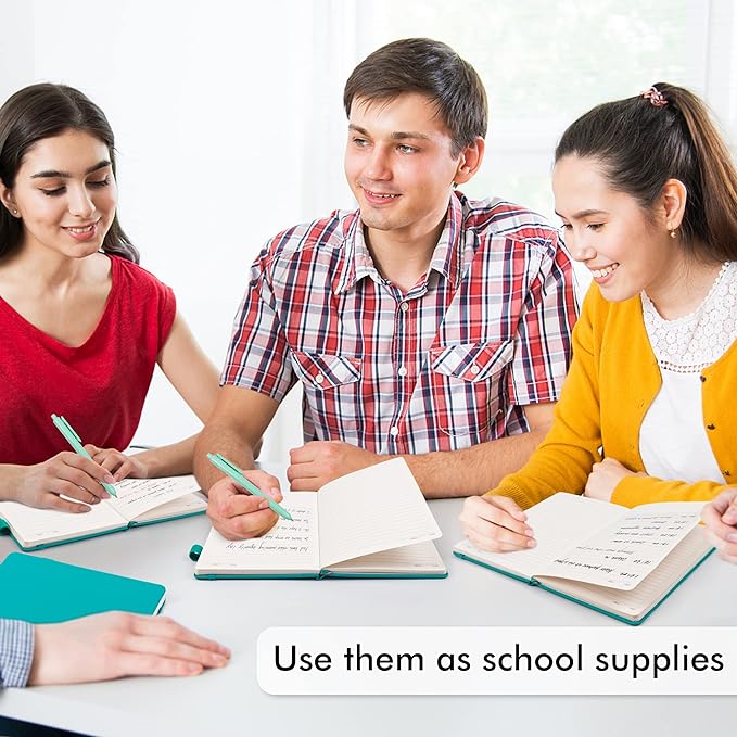 feela 3 Pack Notebooks Journals Bulk with 3 Black Pens, A5 Hardcover Notebook Classic Ruled Lined Journal Set with Pen Holder for Work Business Journaling Note Taking, 120 GSM, 5.1”x8.3”, Emerald