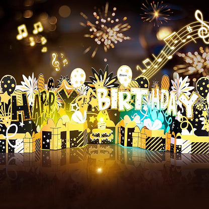 Birthday Card, Pop Up Musical Birthday Cards w Light,Blow Out Candle & Play Happy Birthday Music Card,Greeting Cards Gifts for Women Men Him Her