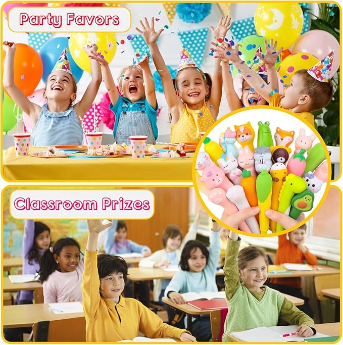 8pcs Kawaii Pens Squishies Animals Gel Ink Pens Fun Stationary Cute Pens Squishy Pens Sponge Pens Set Christmas Gifts Set for Girls Students Teens Back to School Supplies Party Favor